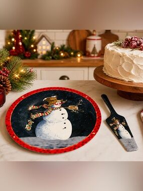 Today’s. Living “Winter Wishes” 10.5” Ceramic Cake Plated w/Server